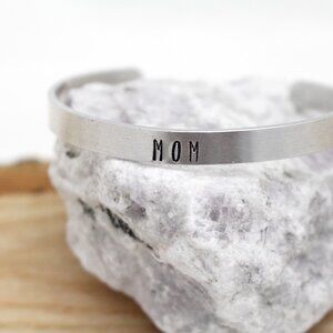Mom - Hand Stamped Anodized Aluminum Bangle - Adjustable